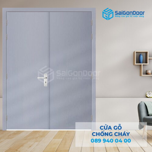Cửa Gỗ Chống Cháy 2P Sơn Xám Trắng-SGD