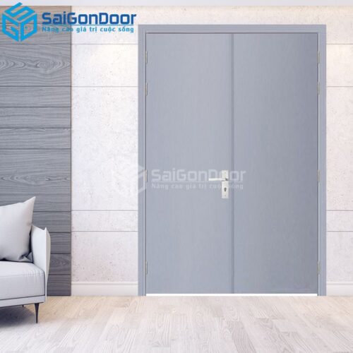 Cửa Gỗ Chống Cháy 2P Sơn Xám Trắng-a-SGD
