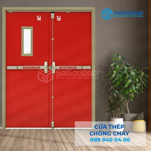 Cửa Thép Chống Cháy 2P1G1 thanh thoat hiem doi-SGD