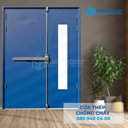 Cửa Thép Chống Cháy 2P1G1 xanh duong-SGD