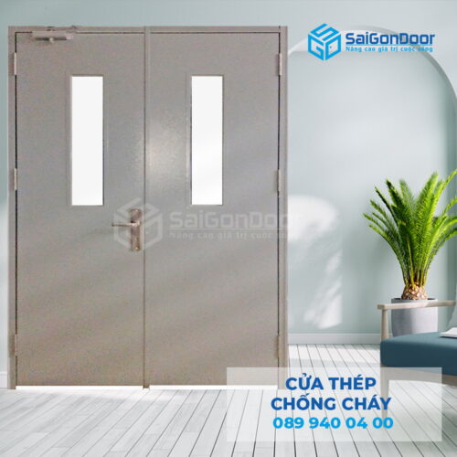 Cửa Thép Chống Cháy 2P1G2 xam-SGD