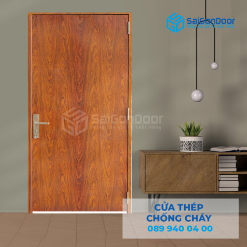 Cửa Thép Chống Cháy P1 van Gỗ 4-SGD